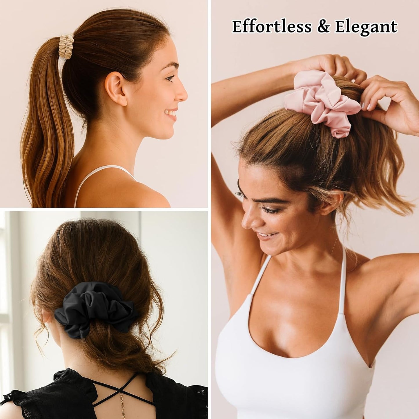 6PCS 100% Mulberry Silk Scrunchies Set, 2 Large and 4 Thin Silk Hair Ties for Women