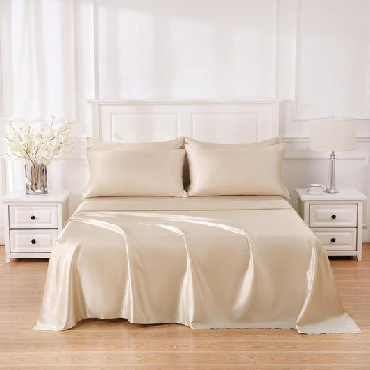 4 Piece Luxury Satin Bed Sheets Set with Pillowcases - Ultra Soft & Silky, Hypoallergenic