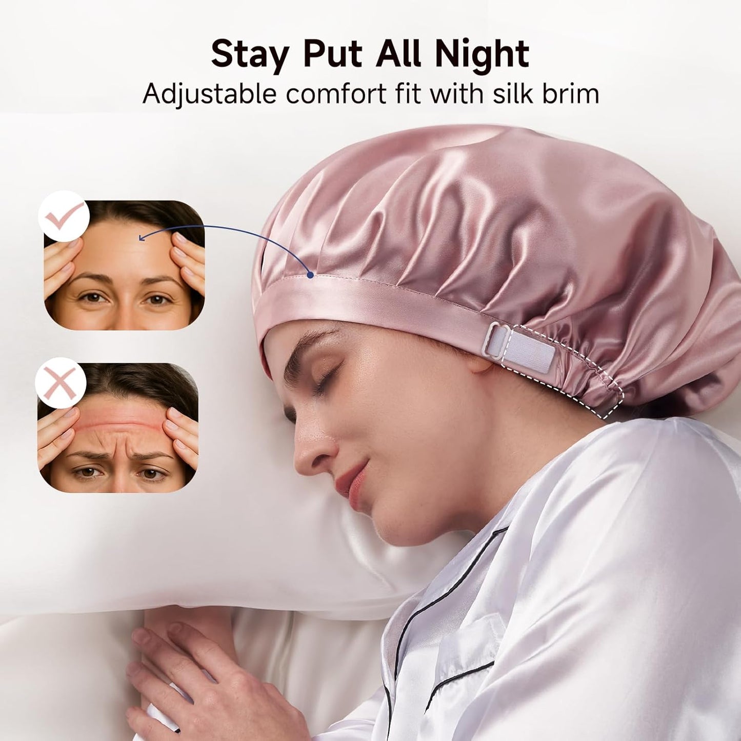 Mulberry Silk Bonnet for Sleeping Women, 22 Momme Double Layer Silk Hair Wrap