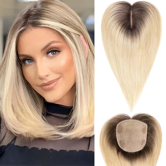 5"*5" Large Base Ombre Light Blonde Hair Toppers for Women 100% Human Hair Topper