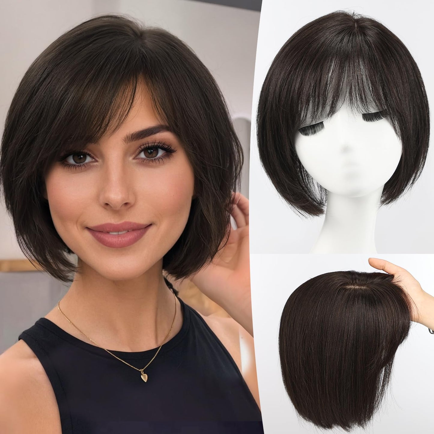 Summer Breathable Straight Hair Topper With Bangs For Thinning Hair