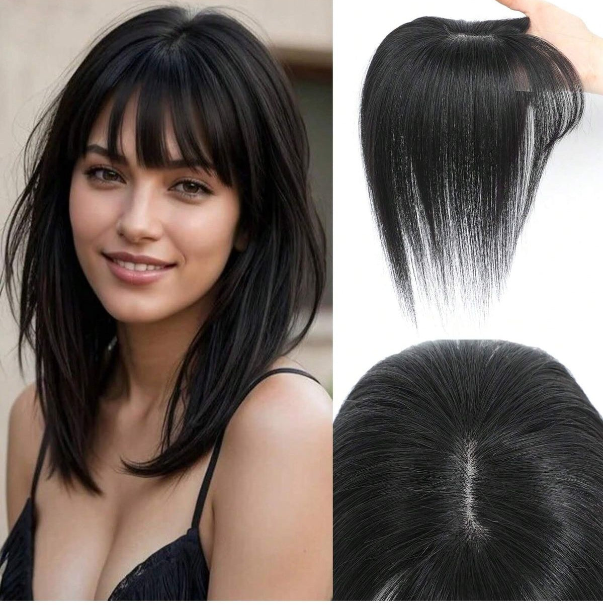 Summer Breathable Straight Hair Topper With Bangs For Thinning Hair