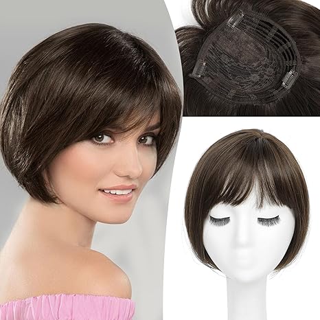 Summer Breathable&Natural Straight Hair Topper With Bangs For Women With Thinning Hair