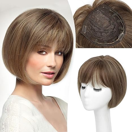Summer Breathable Straight Hair Topper With Bangs For Thinning Hair