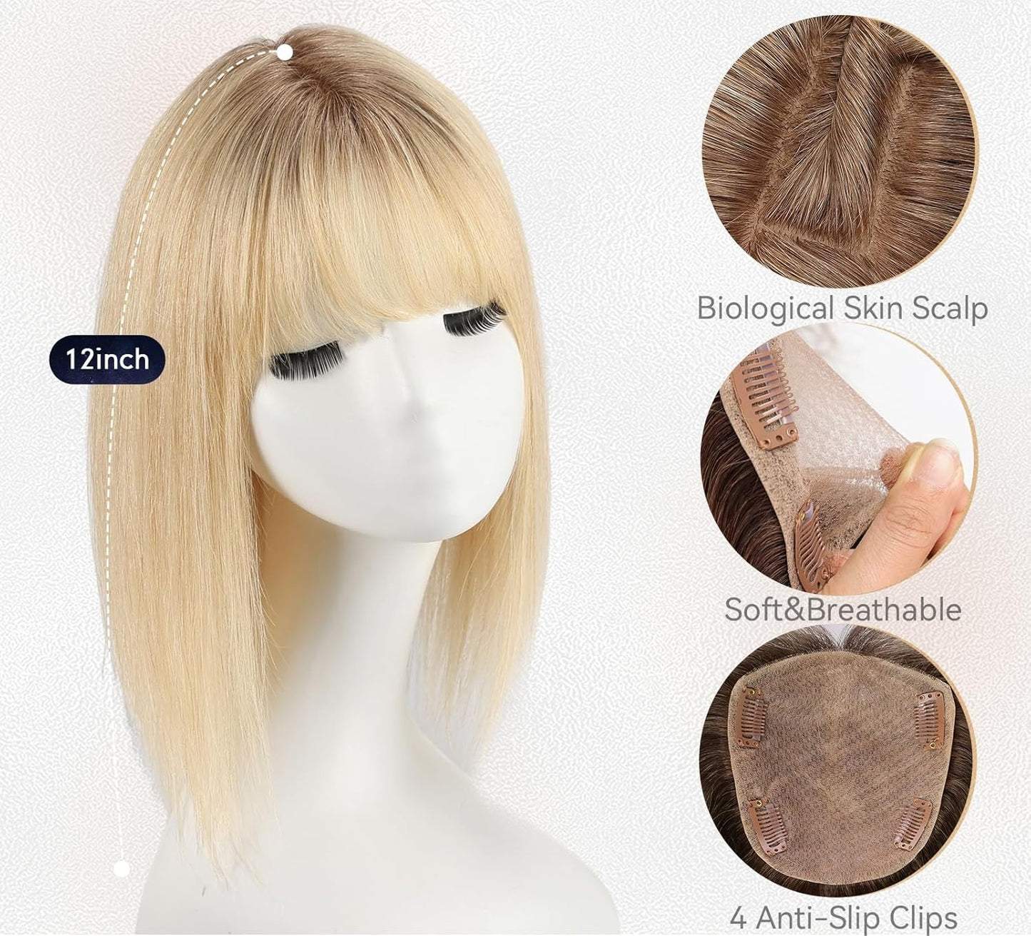 Breathable&comfortable Straight Hair Topper With Bangs For Thinning Hair
