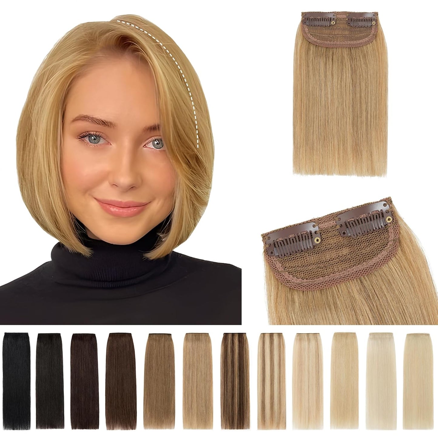 100% Human Hair Invisible Seamless Hair Pads Clip In Hair Extension Increase Hair Top Side Cover Hairpiece