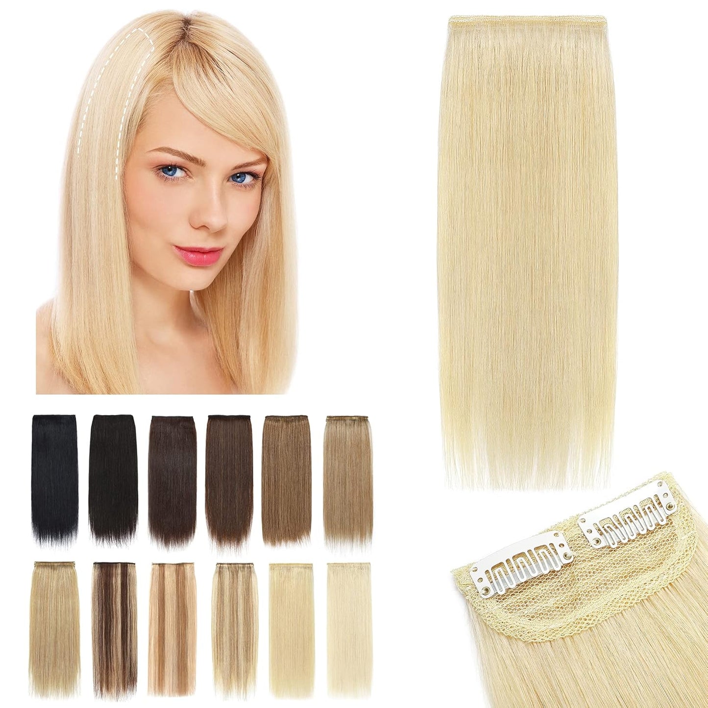 100% Human Hair Invisible Seamless Hair Pads Clip In Hair Extension Increase Hair Top Side Cover Hairpiece
