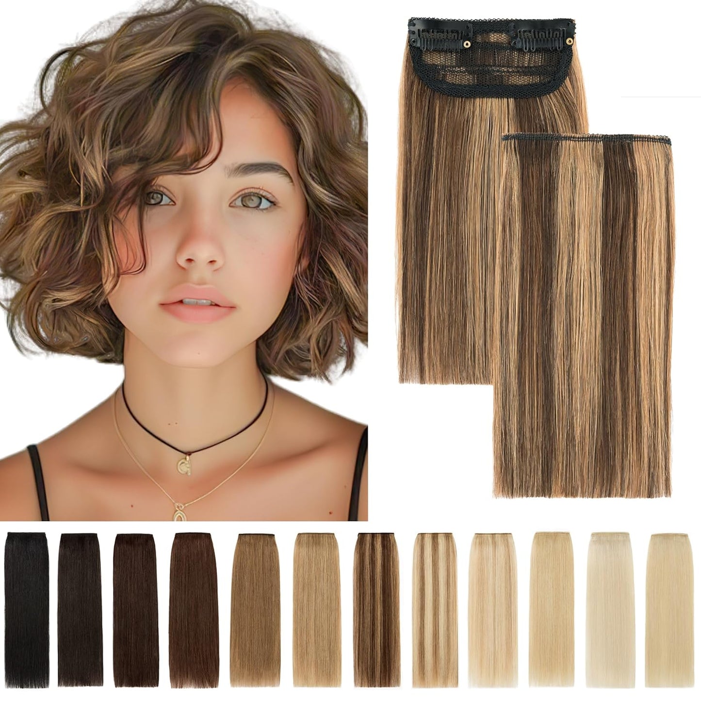 100% Human Hair Invisible Seamless Hair Pads Clip In Hair Extension Increase Hair Top Side Cover Hairpiece