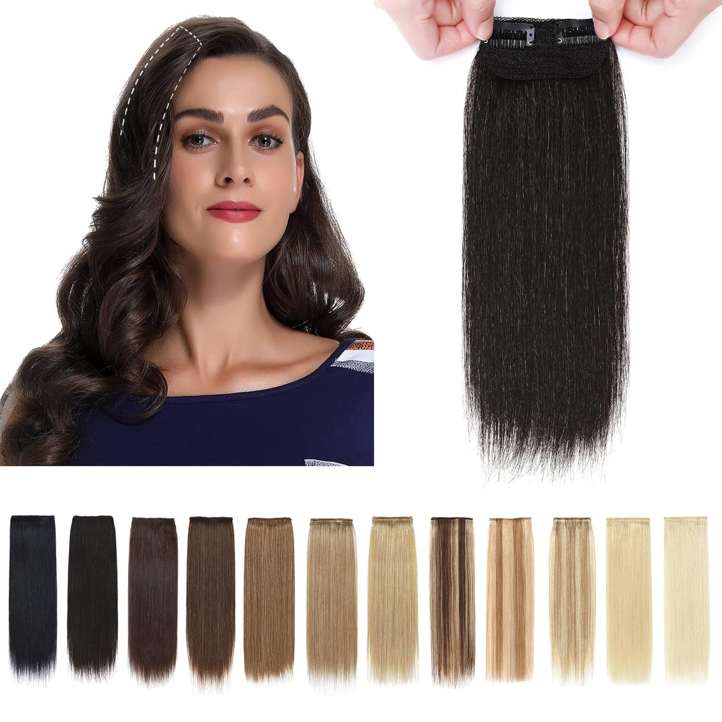 100% Human Hair Invisible Seamless Hair Pads Clip In Hair Extension Increase Hair Top Side Cover Hairpiece