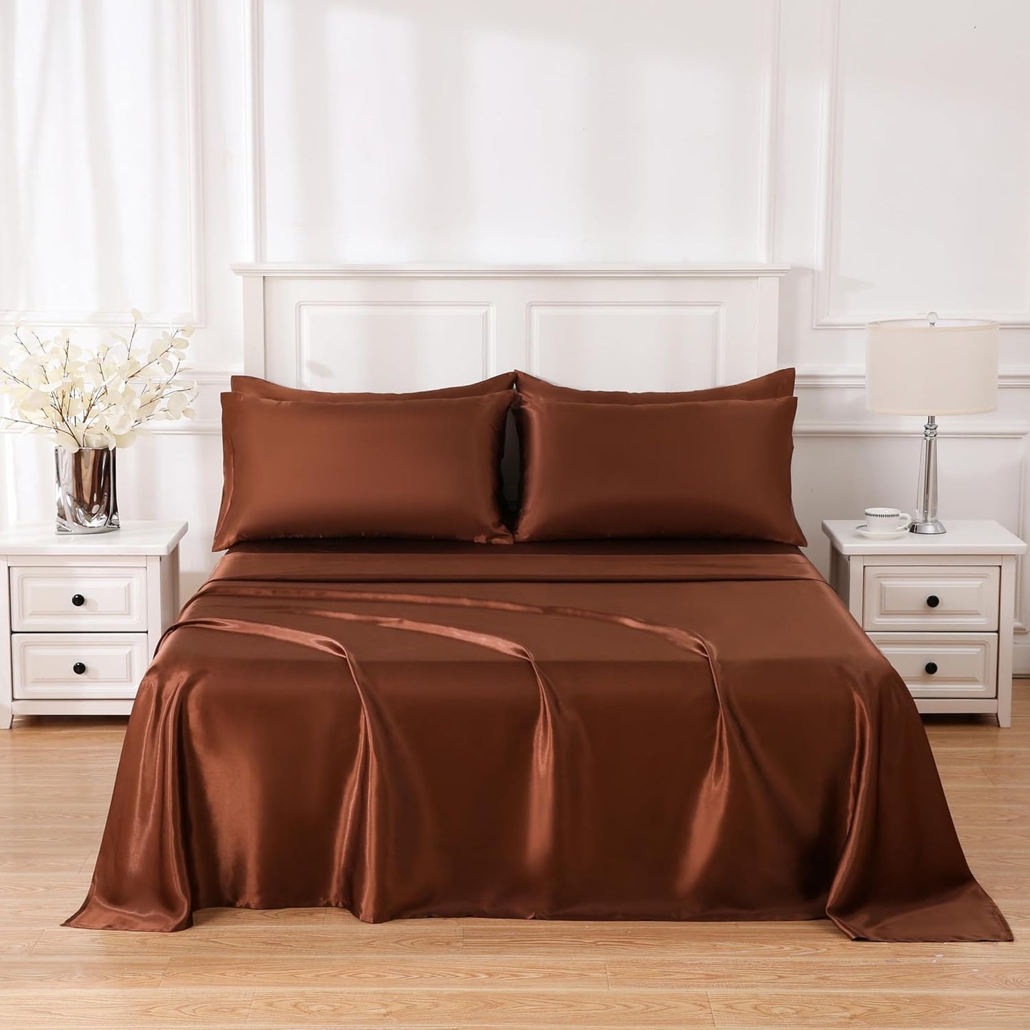 4 Piece Luxury Satin Bed Sheets Set with Pillowcases - Ultra Soft & Silky, Hypoallergenic