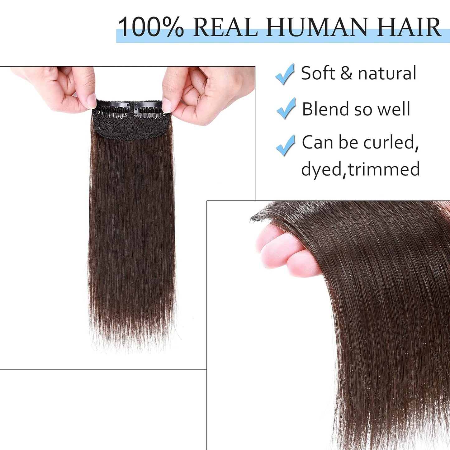 100% Human Hair Invisible Seamless Hair Pads Clip In Hair Extension Increase Hair Top Side Cover Hairpiece