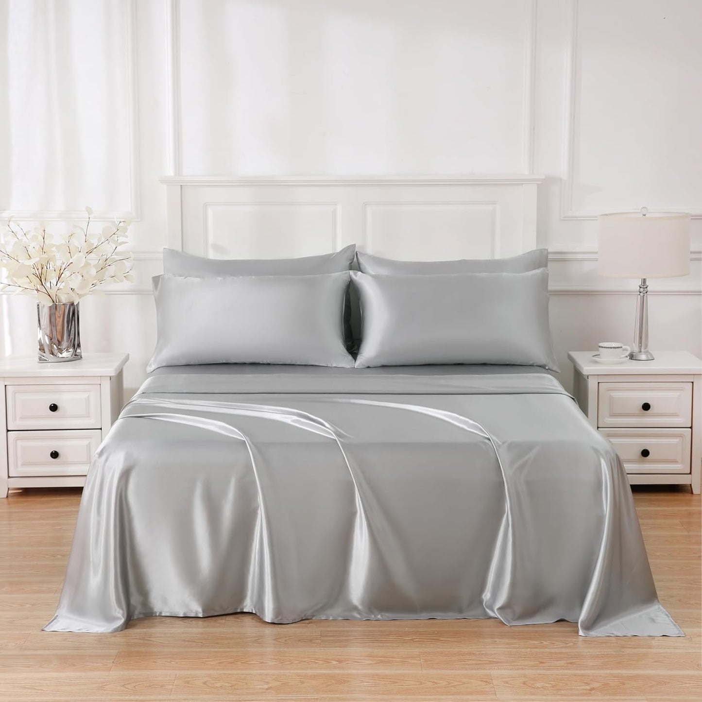 4 Piece Luxury Satin Bed Sheets Set with Pillowcases - Ultra Soft & Silky, Hypoallergenic