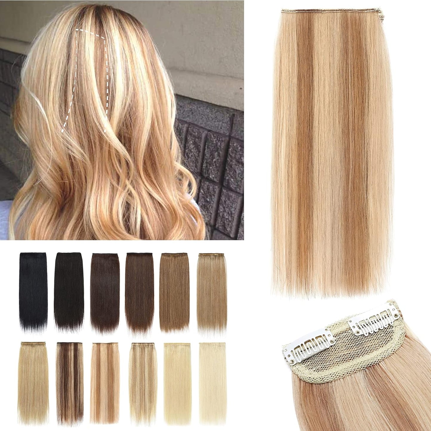 100% Human Hair Invisible Seamless Hair Pads Clip In Hair Extension Increase Hair Top Side Cover Hairpiece