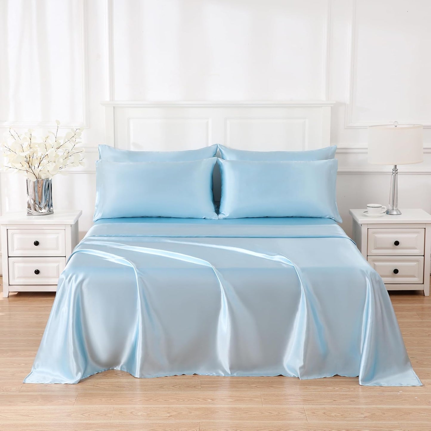 4 Piece Luxury Satin Bed Sheets Set with Pillowcases - Ultra Soft & Silky, Hypoallergenic