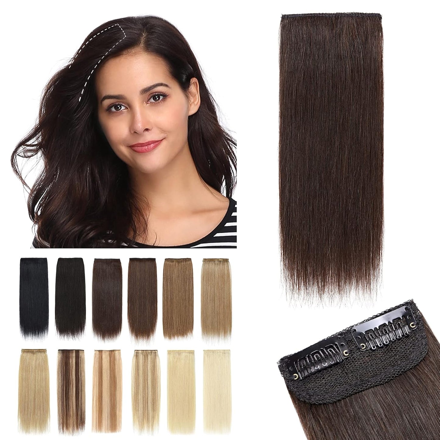 100% Human Hair Invisible Seamless Hair Pads Clip In Hair Extension Increase Hair Top Side Cover Hairpiece