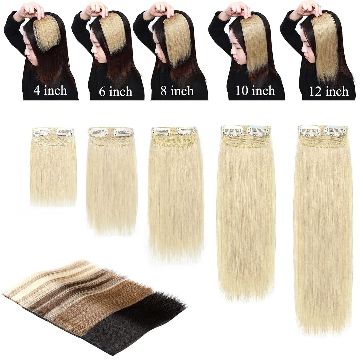 100% Human Hair Invisible Seamless Hair Pads Clip In Hair Extension Increase Hair Top Side Cover Hairpiece