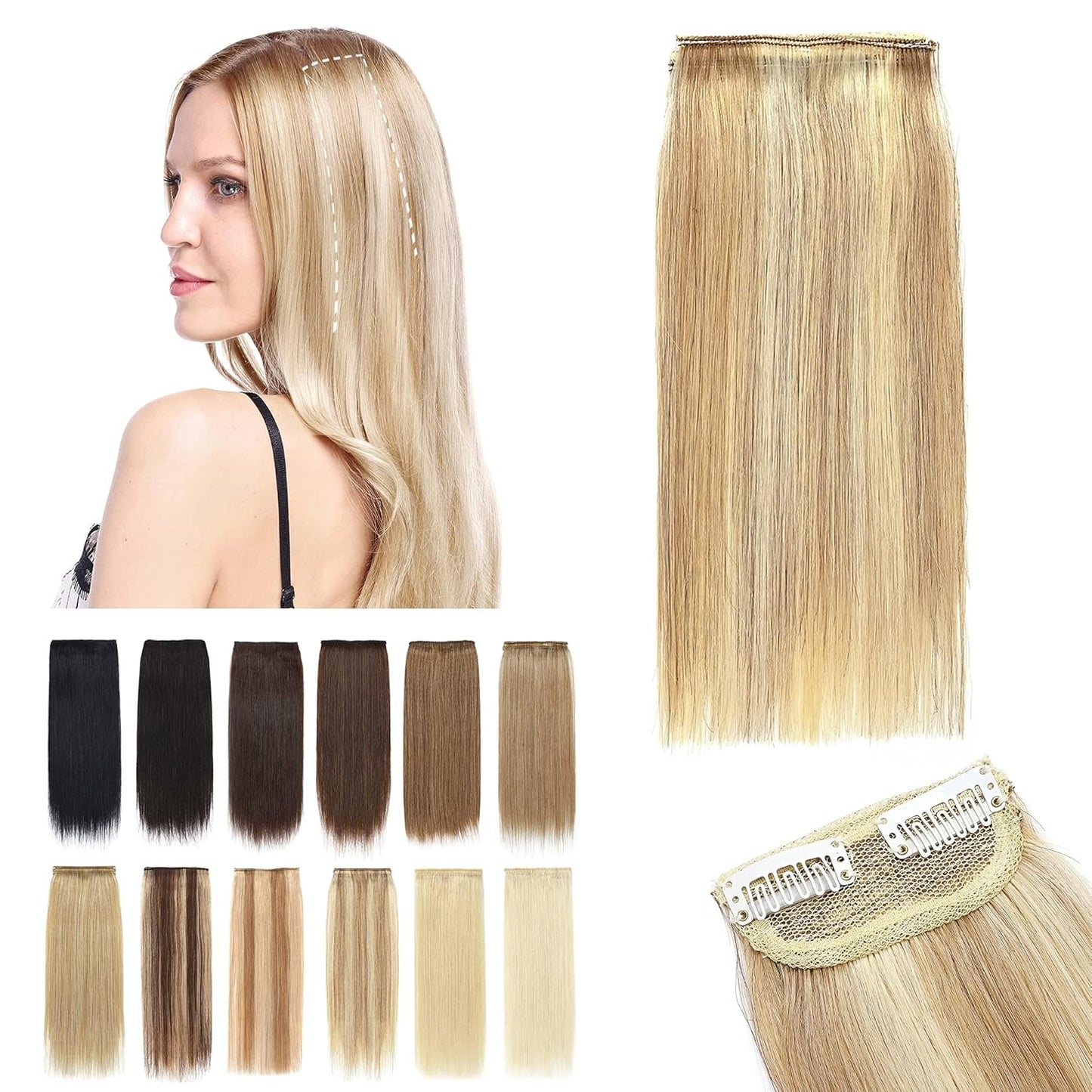 100% Human Hair Invisible Seamless Hair Pads Clip In Hair Extension Increase Hair Top Side Cover Hairpiece