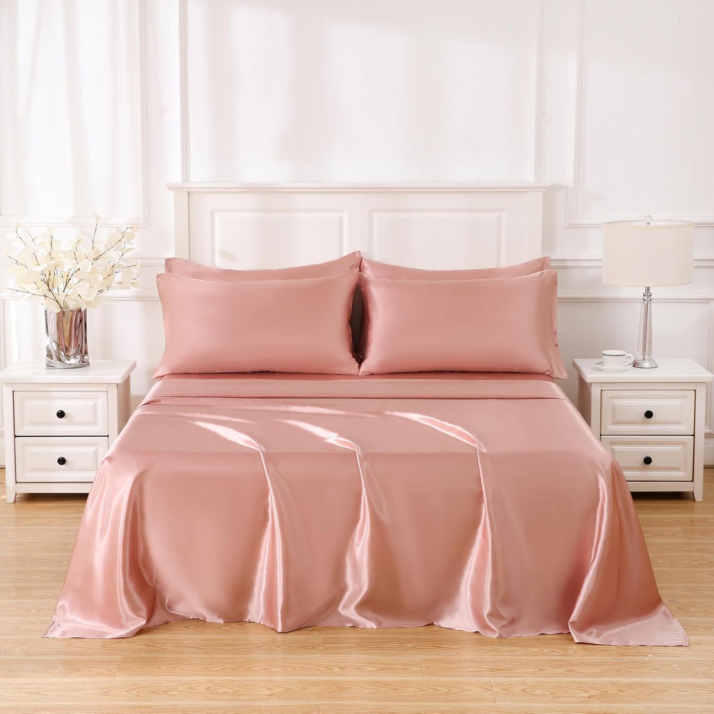 4 Piece Luxury Satin Bed Sheets Set with Pillowcases - Ultra Soft & Silky, Hypoallergenic