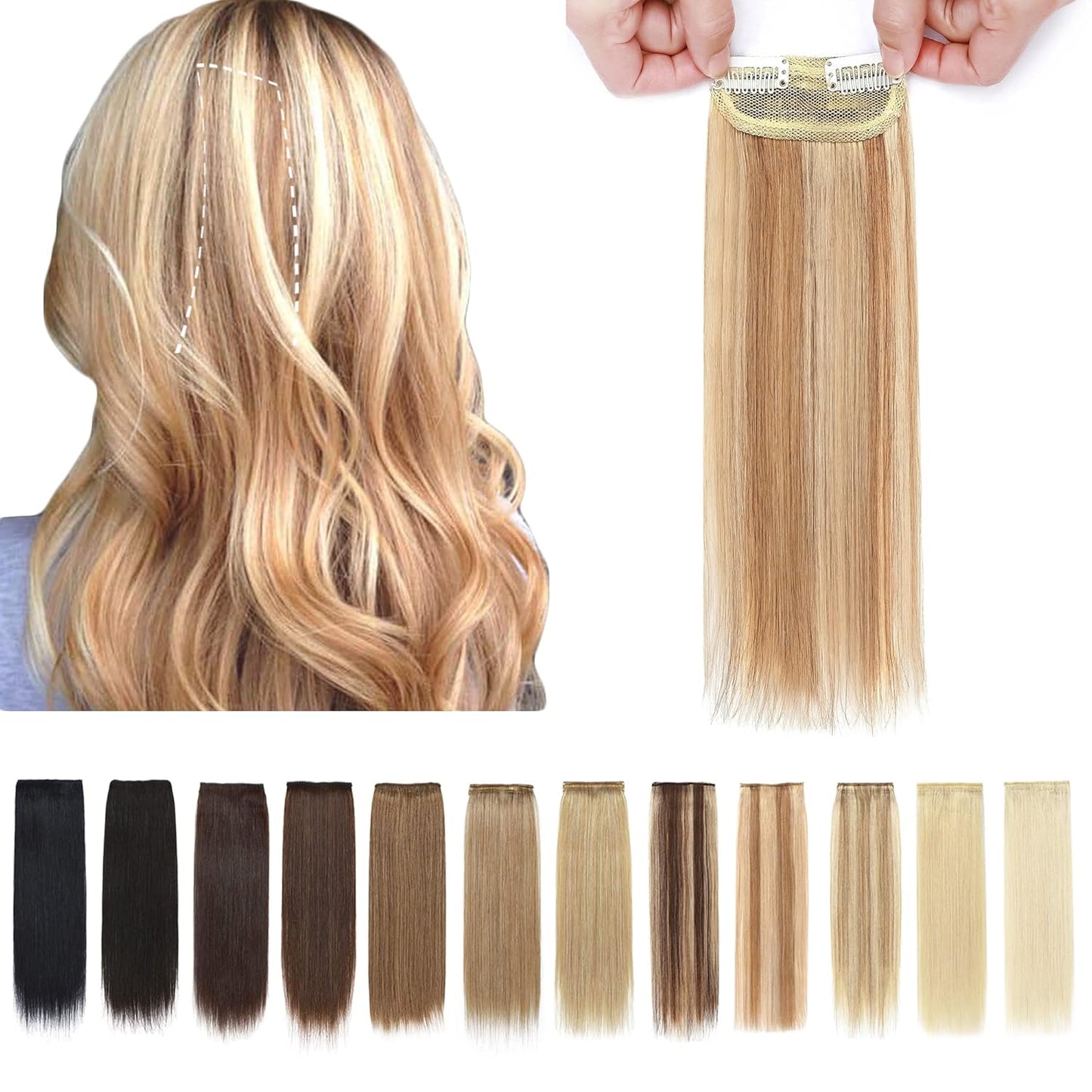 100% Human Hair Invisible Seamless Hair Pads Clip In Hair Extension Increase Hair Top Side Cover Hairpiece