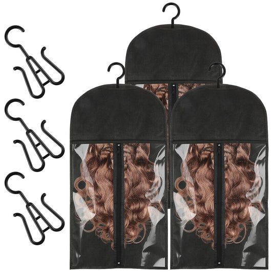 2 pcs Portable Topper Storage Bags with Hanger Black Hair Extension Storage for Multiple Topper