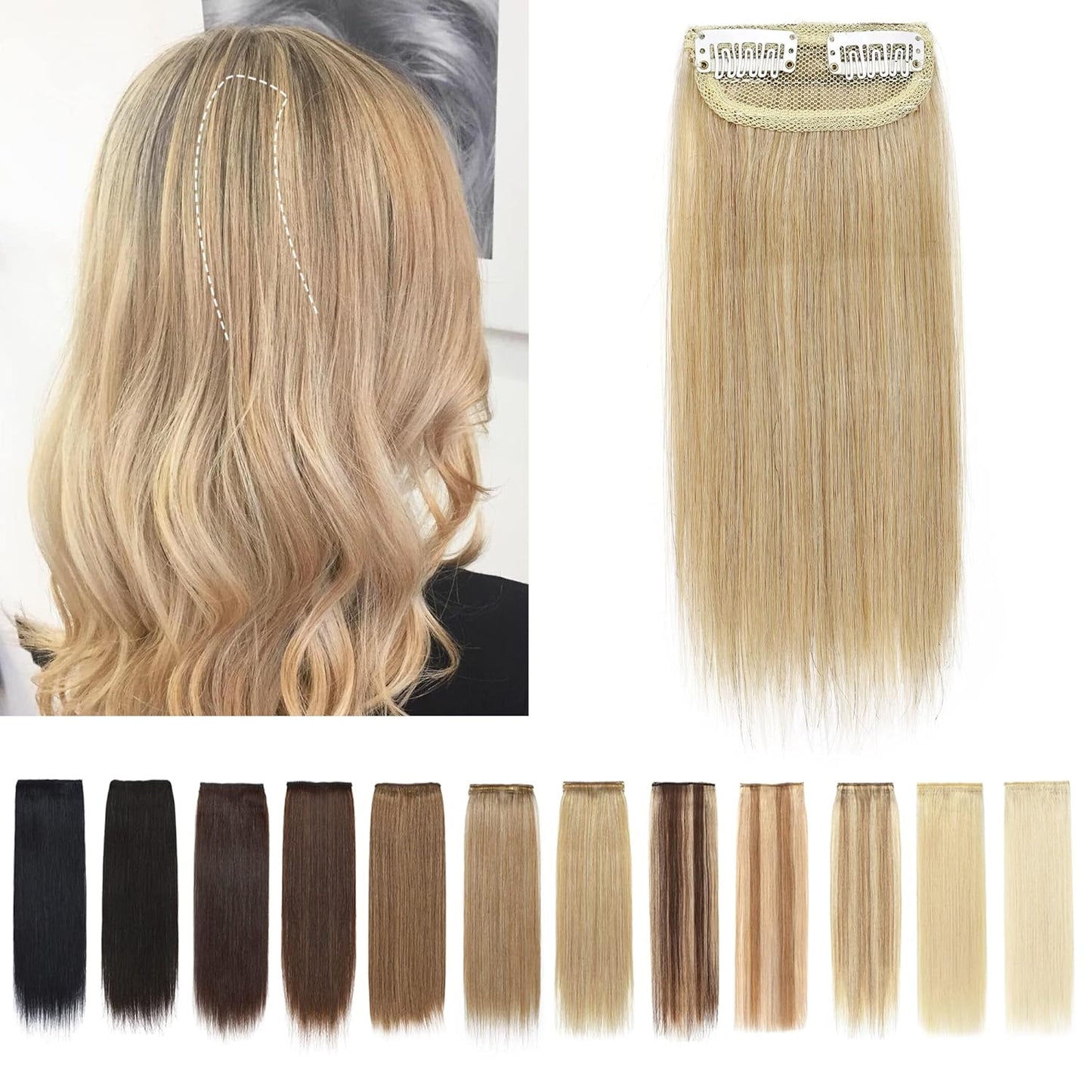 100% Human Hair Invisible Seamless Hair Pads Clip In Hair Extension Increase Hair Top Side Cover Hairpiece