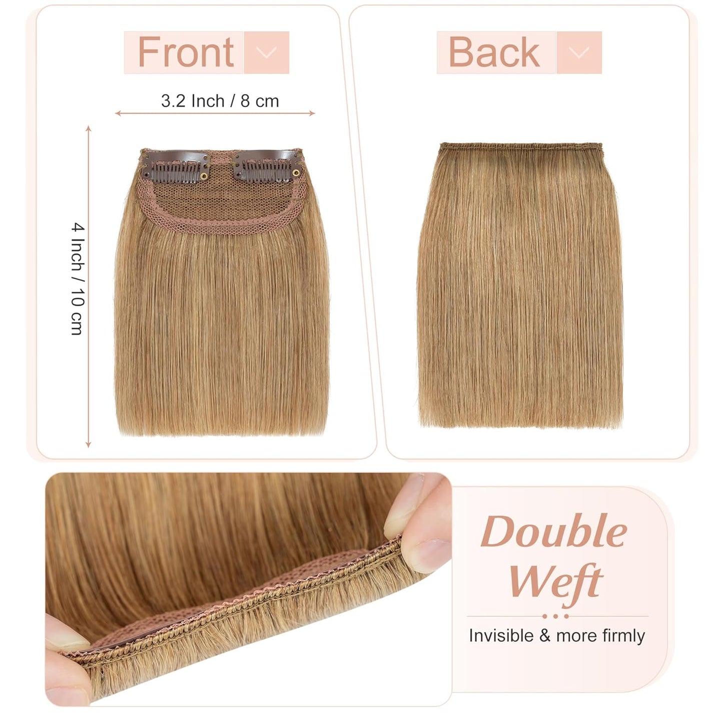 100% Human Hair Invisible Seamless Hair Pads Clip In Hair Extension Increase Hair Top Side Cover Hairpiece