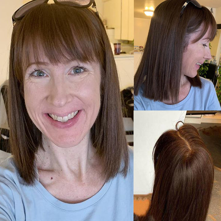 Straight Natural Hair Topper with Bangs For Women High quality Hairstyle clips in own hair blends perfectly