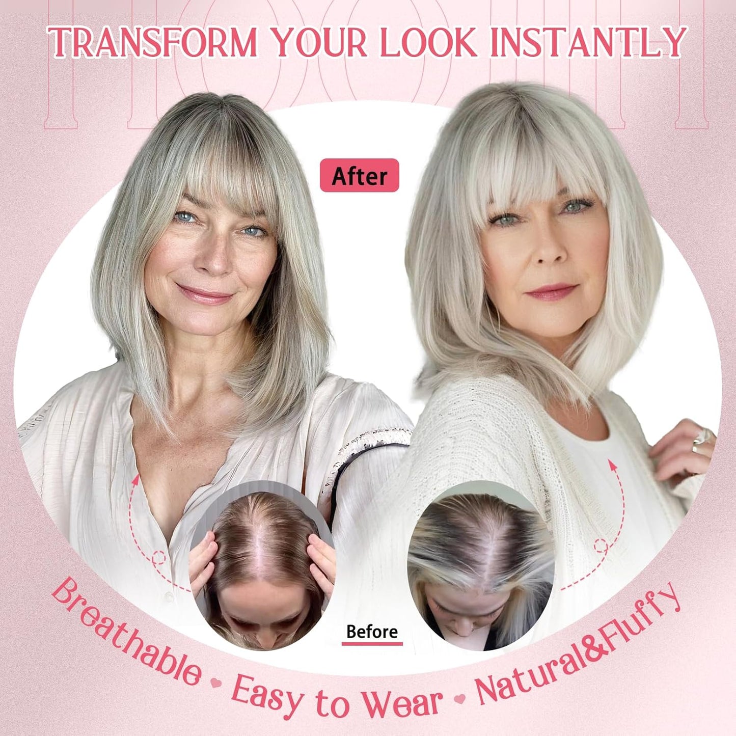 2025 Best Natual Hair Topper with Bangs for Thinning Hair