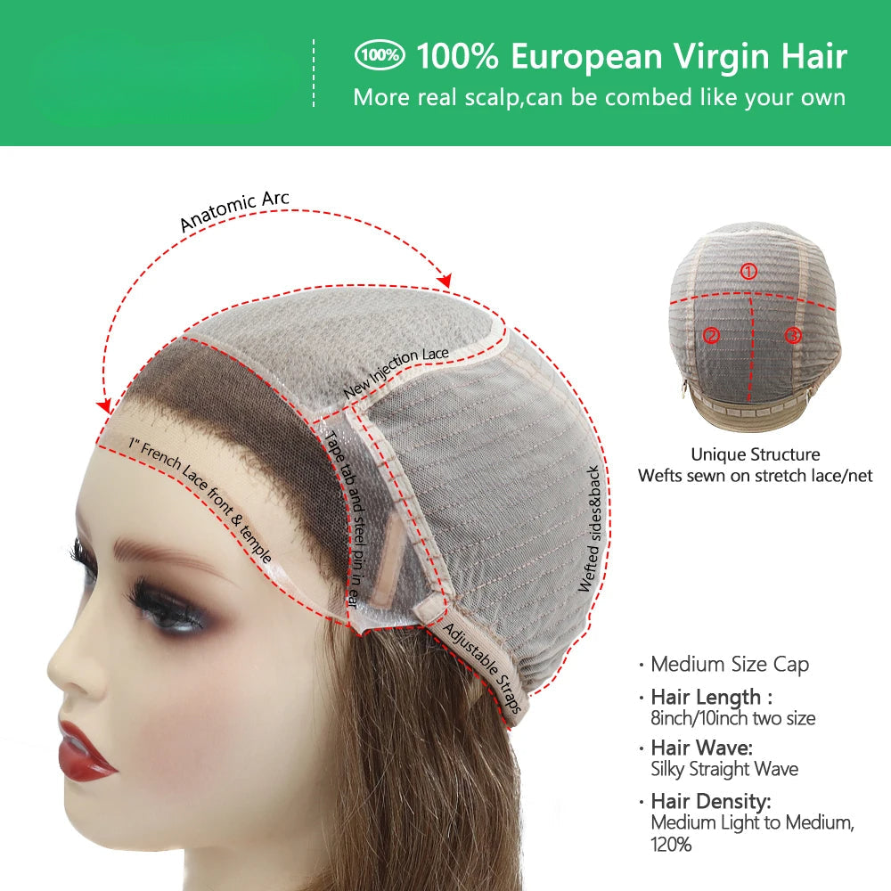 100% European Virgin Hair Wig Silky Straight Short Human Hair French Lace Front Wigs