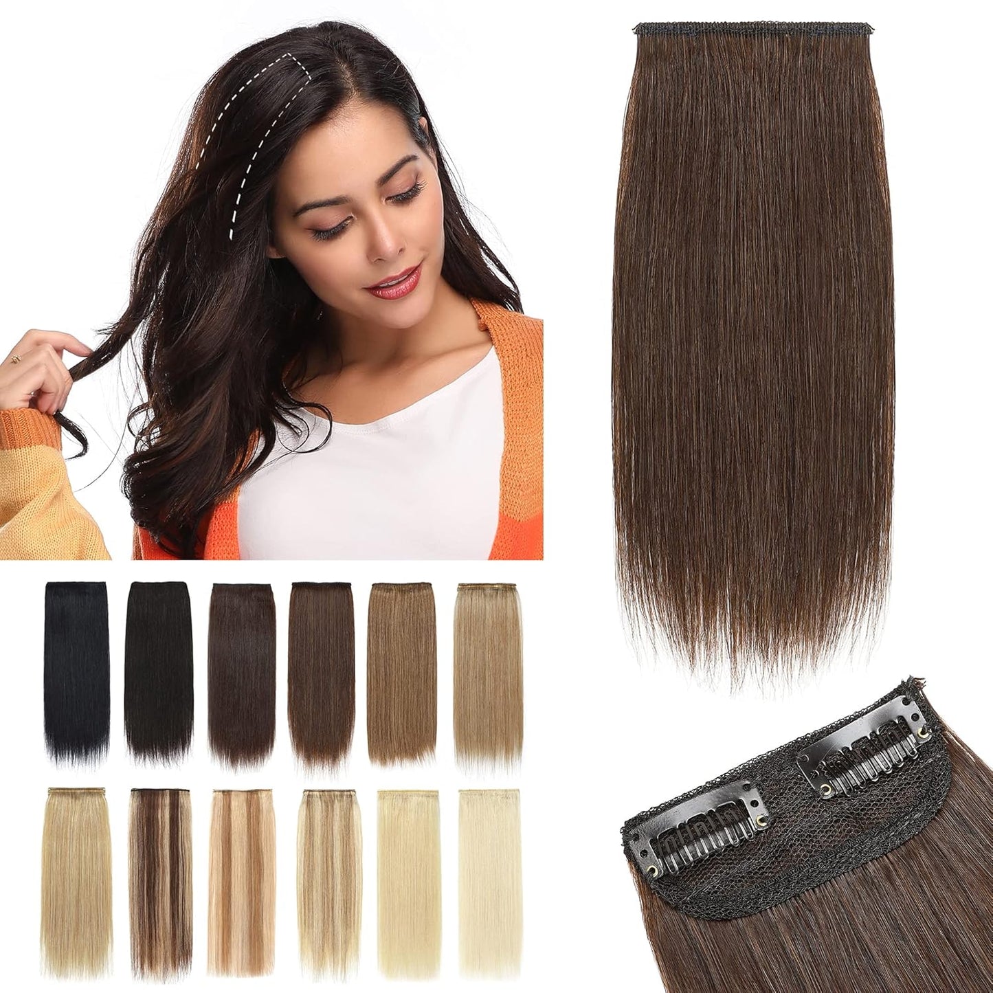 100% Human Hair Invisible Seamless Hair Pads Clip In Hair Extension Increase Hair Top Side Cover Hairpiece