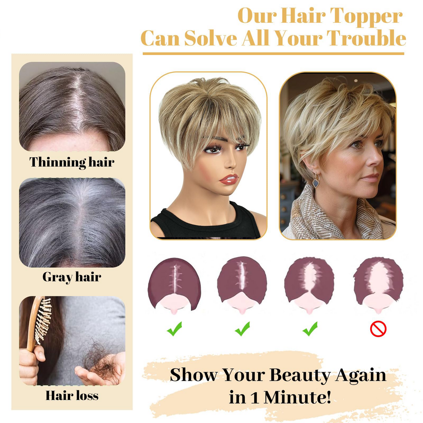 2025 Hot Sale Best Short Hair Toppers for Women with Thinning Hair