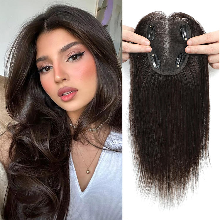 Swiss Base Straight Human Hair Toppers for Women Real Human Hair No Bangs, Hair Pieces for Thinning Hair Wiglets