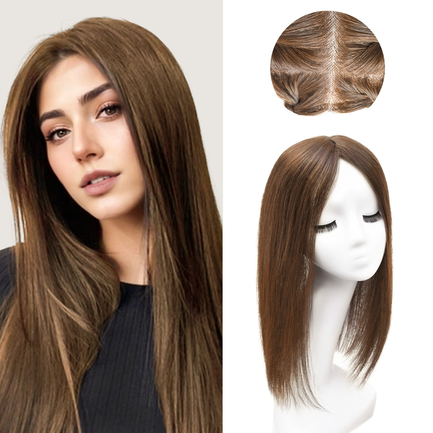 US Clearance Sale: Human Hair Clip-In Topper, Silk Base Made with Real Human Hair.