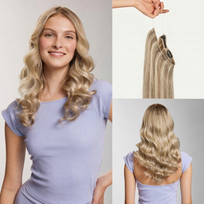 100% Human Hair Halo Extensions - Cream Blonde