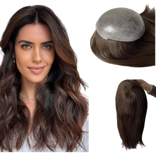 Full PU Skin Base Human Hair Toppers for Women