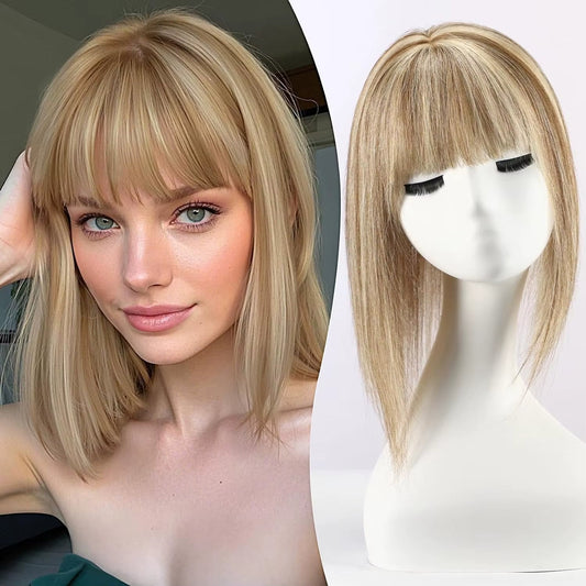 3*6 inches Mono Base Highlight Human Hair Toppers for Women With Bangs