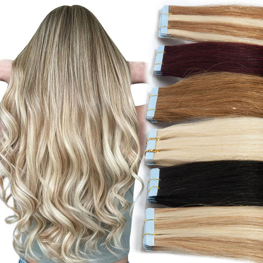 Tape in Hair Extensions 100% Real Human Hair Seamless Skin Wefts Tape in Hair Extensions For Women Highlight 20pcs 50g