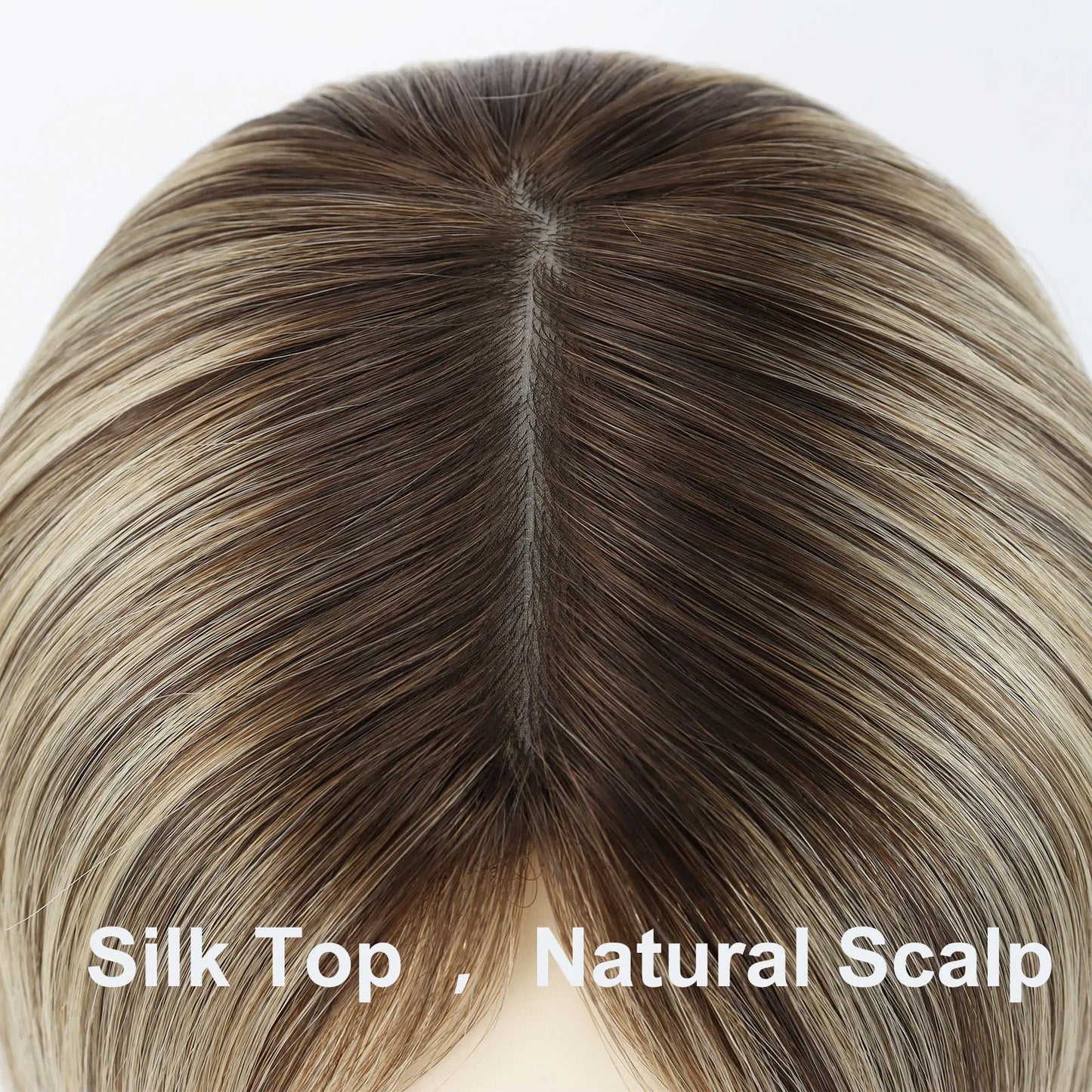 14 inch Wig for Women #Q8 Blonde Mix Highlight Rooted Human Hair Wig