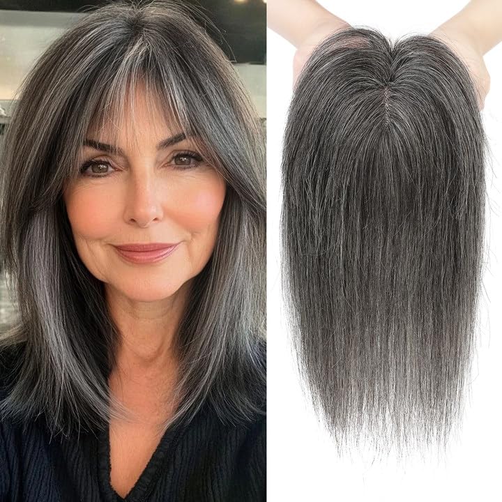 100% Virgin Remy Light Silver Mono Base Human Hair Topper With Bangs for Women