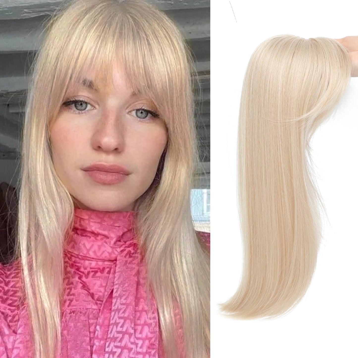100% Virgin Remy Light Silver Mono Base Human Hair Topper With Bangs for Women