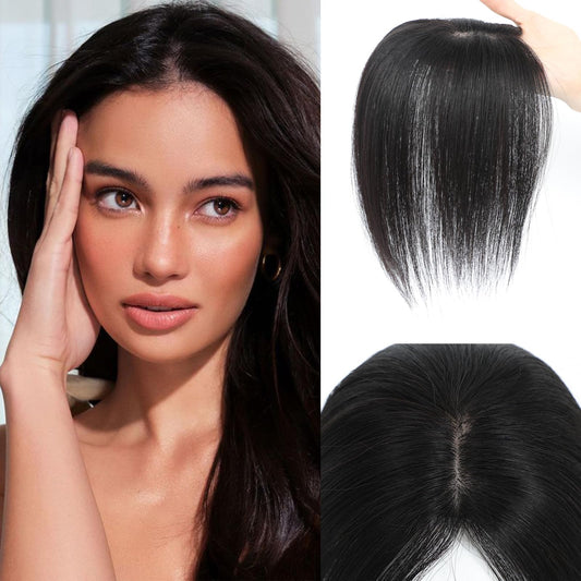 Small Human Hair Topper 2.3''x 3.5'' Silk Base Natural Hair Piece For Women 2 Clips on Hairpiece Invisible Light Topper
