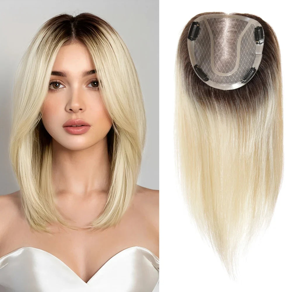 100% Remy Human Hair Topper with Mono Base Hair Pieces for Women
