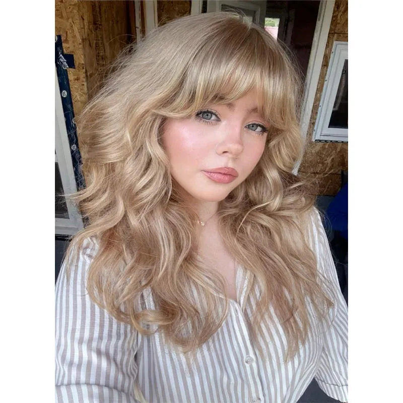 Luxury & Undetectable Natural Wavy Hair Topper With Bangs for Thinning Hair