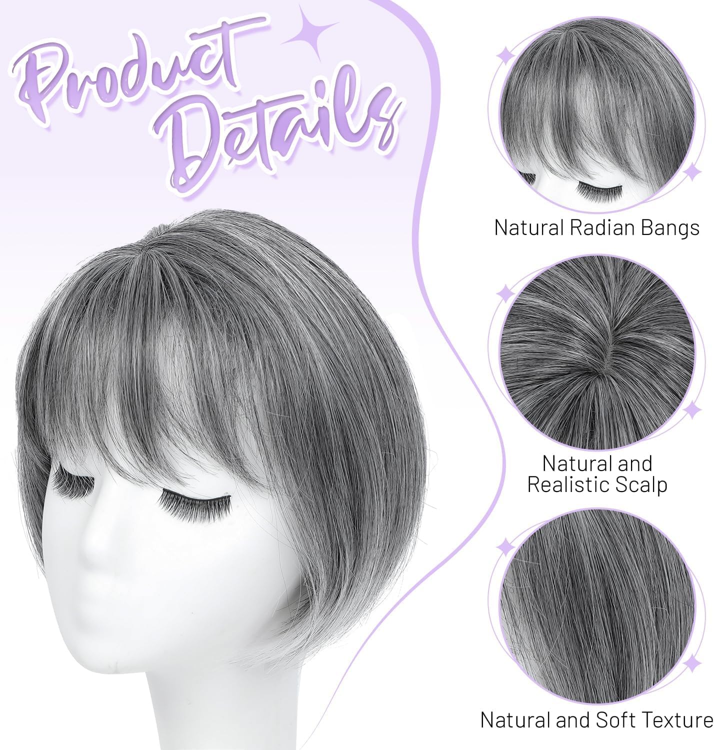 Summer Breathable Straight Hair Topper With Bangs For Thinning Hair