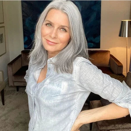 Shoulder Length Grey Full Handtied Mono Base Human Hair Topper for Women