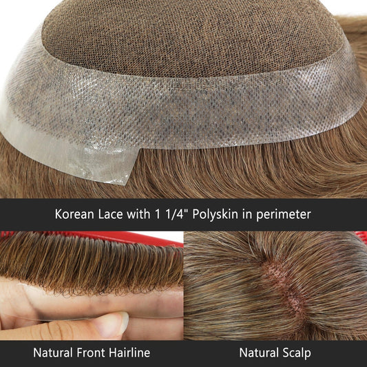 Women Top Piece Topper French Lace Human Hair Poly Around Medium Density