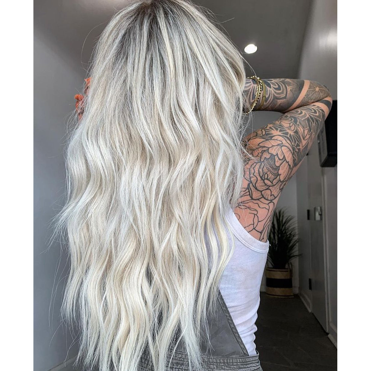 20 inch Ash Blonde Highlights Remy Human Halo Hair Extension Natural Hidden Wire