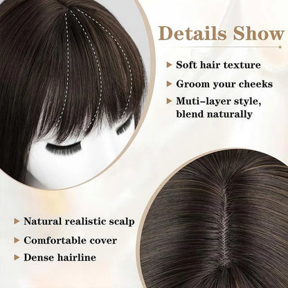 Luxury & Undetectable Natural Wavy Hair Topper With Bangs for Thinning Hair