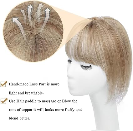 Summer Breathable&Natural Straight Hair Topper With Bangs For Women With Thinning Hair