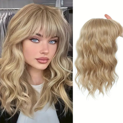 Luxury & Undetectable Natural Wavy Hair Topper With Bangs for Thinning Hair